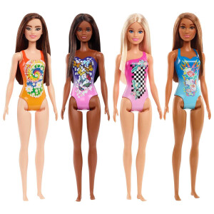 Barbie Beach Puppe im Badeanzug mit Tropenmuster